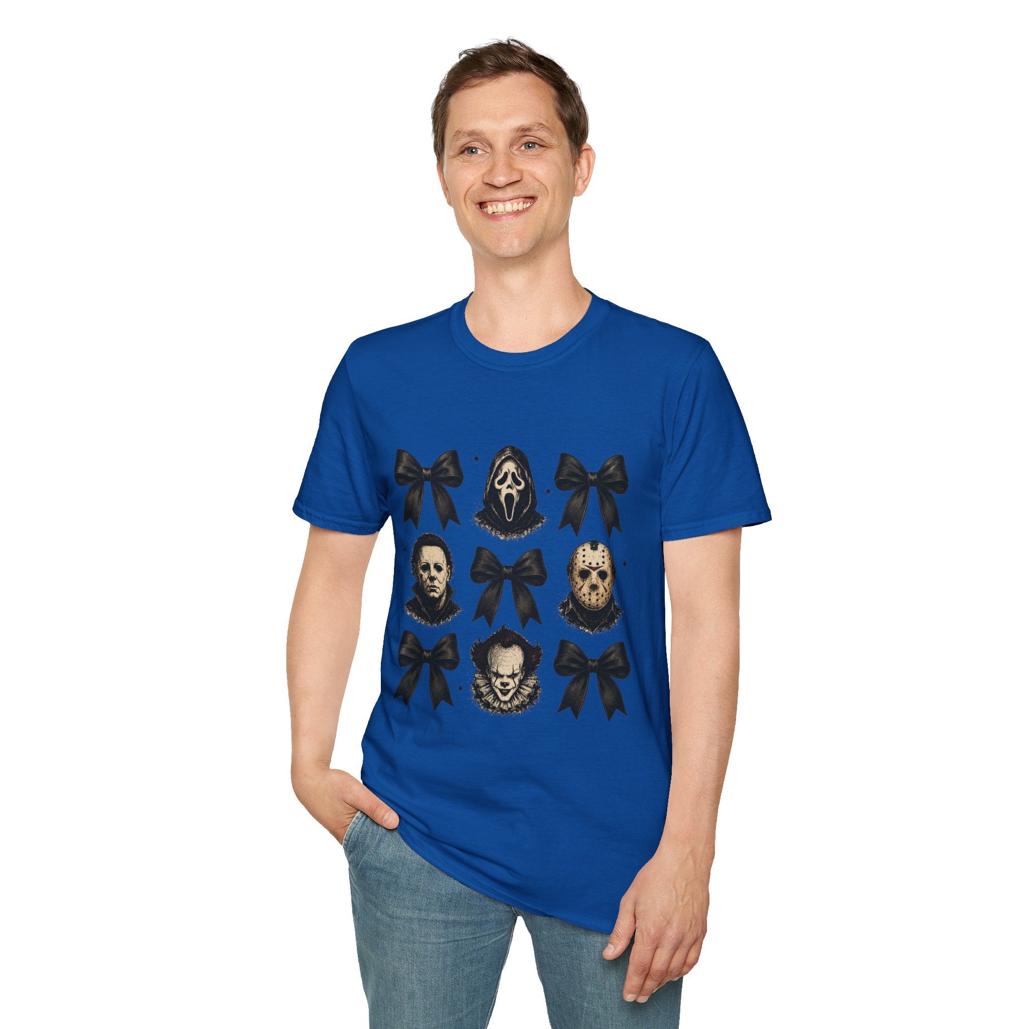 Horror Icons & Bows Graphic T-Shirt — Scream, Michael Myers & Jason Novelty Tee