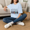 Cello Lineup Graphic T-Shirt — Colorful Ornamental Cellos with Script