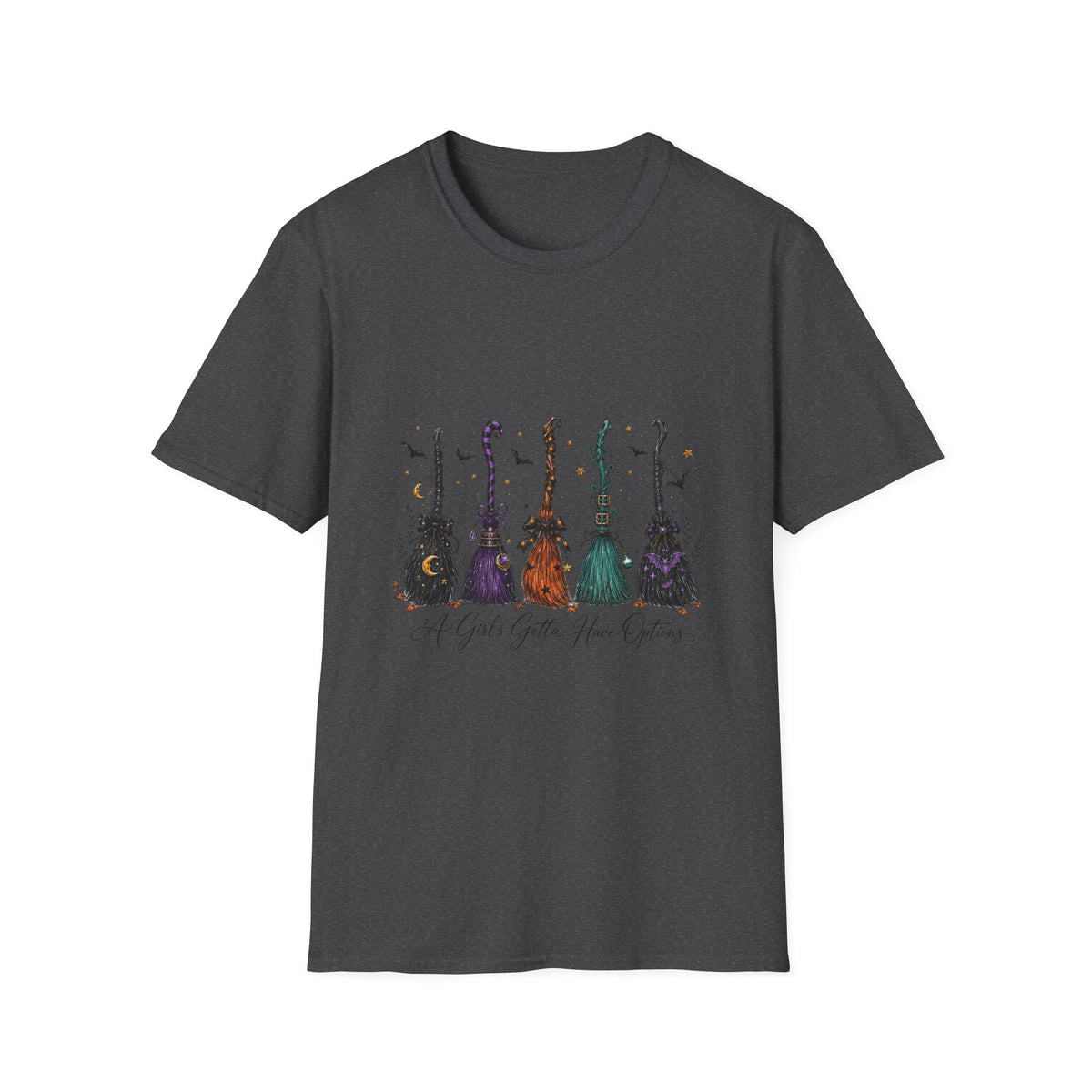 Cello Lineup Graphic T-Shirt — Colorful Ornamental Cellos with Script