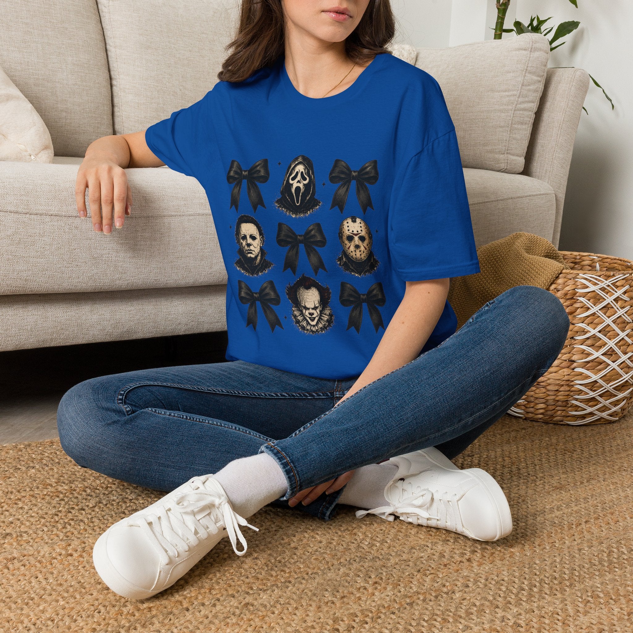 Horror Icons & Bows Graphic T-Shirt — Scream, Michael Myers & Jason Novelty Tee