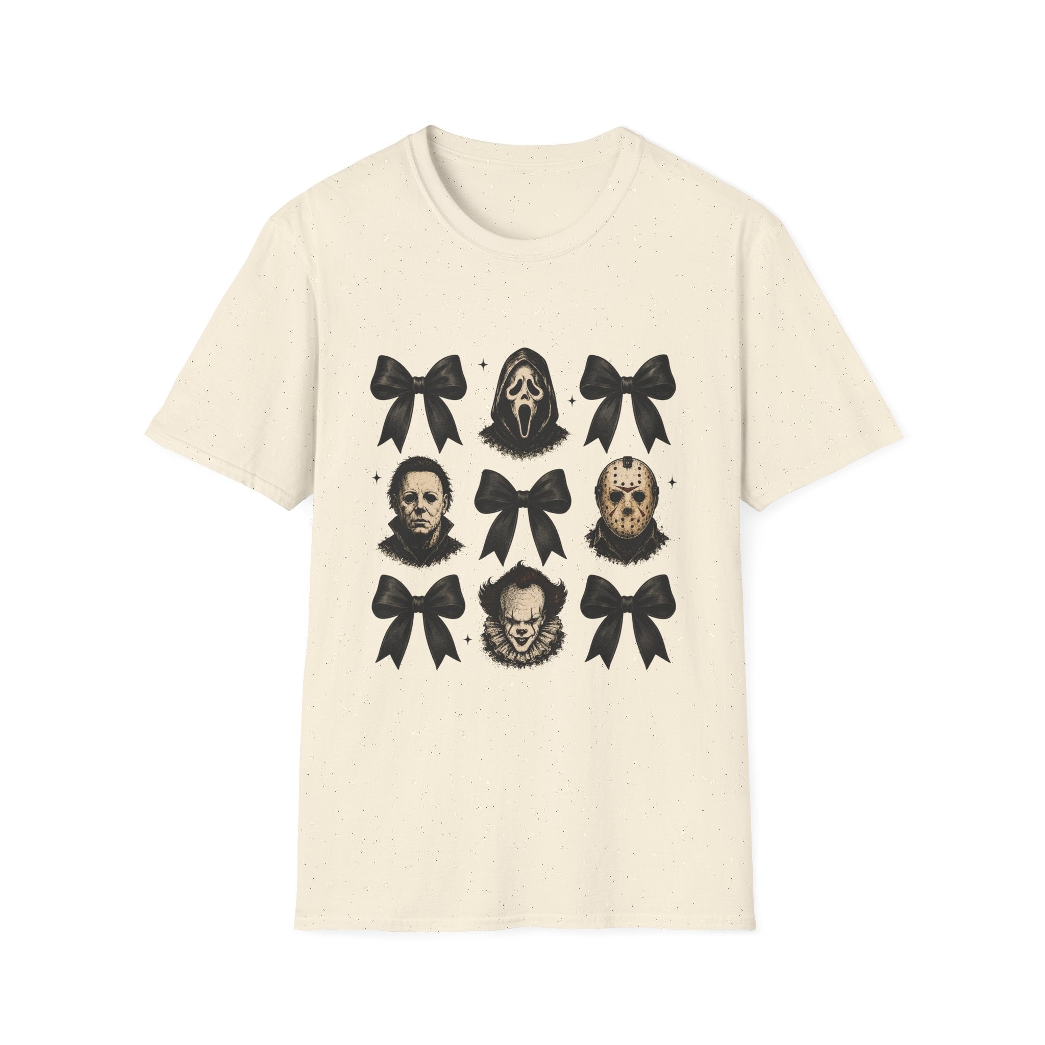 Horror Icons & Bows Graphic T-Shirt — Scream, Michael Myers & Jason Novelty Tee