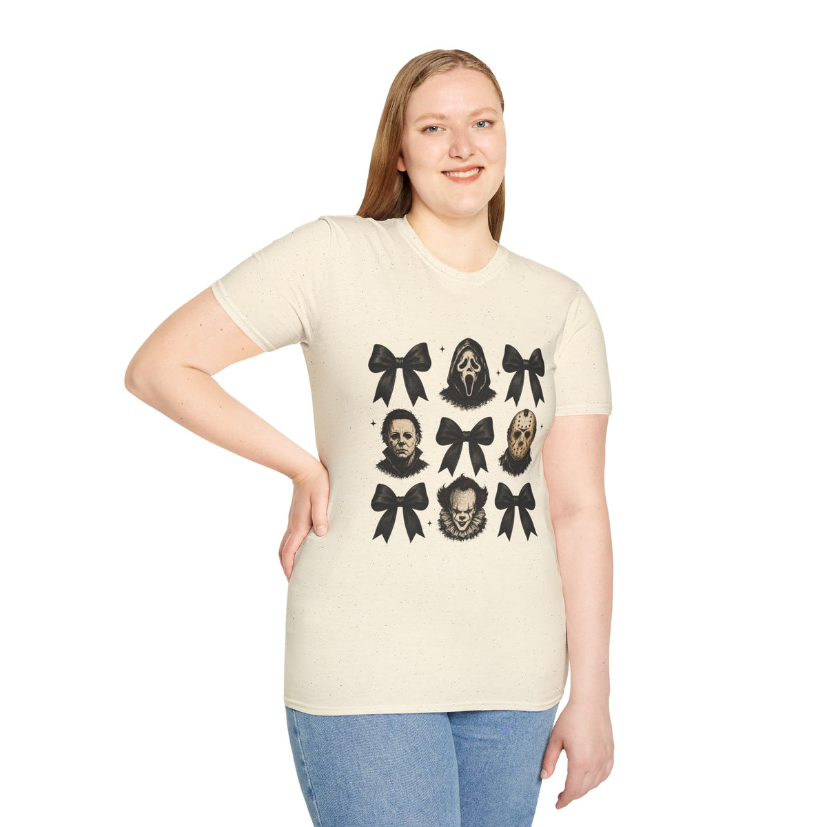 Horror Icons & Bows Graphic T-Shirt — Scream, Michael Myers & Jason Novelty Tee