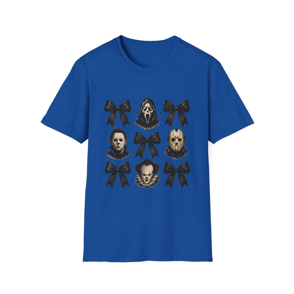 Horror Icons & Bows Graphic T-Shirt — Scream, Michael Myers & Jason Novelty Tee