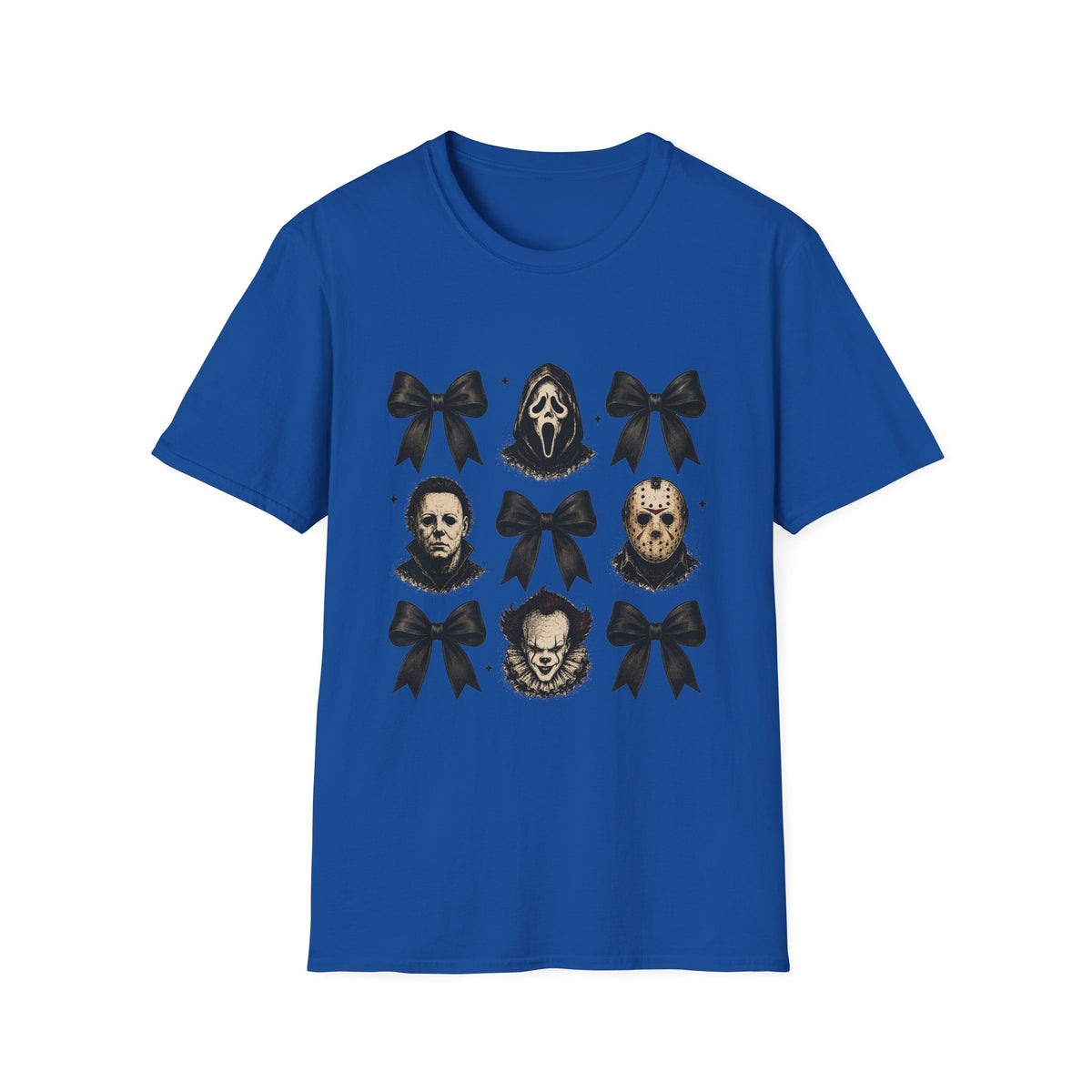 Horror Icons & Bows Graphic T-Shirt — Scream, Michael Myers & Jason Novelty Tee