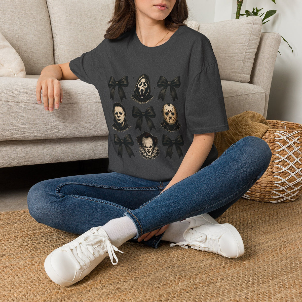 Horror Icons & Bows Graphic T-Shirt — Scream, Michael Myers & Jason Novelty Tee