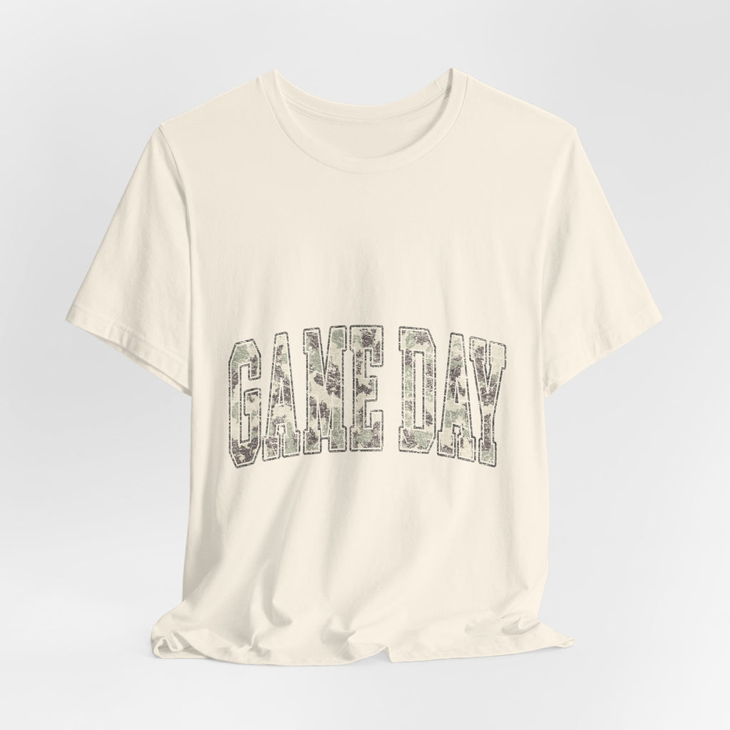 Game Day T-Shirt — Camo Lettering Athletic Fan Tee